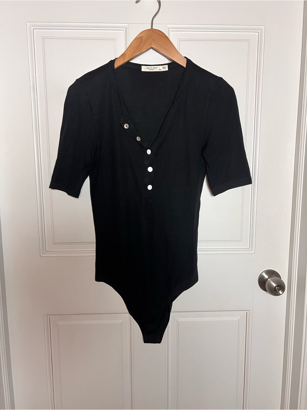 rag & bone Black Short-Sleeve Henley Ribbed Bodysuit
